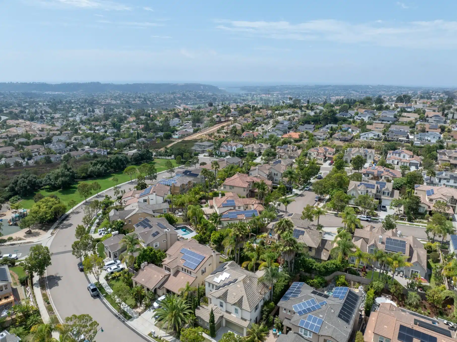 Homes along curving streets in north inland San Diego