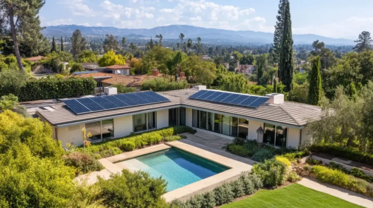 Hillside home with a pool overlooking open country