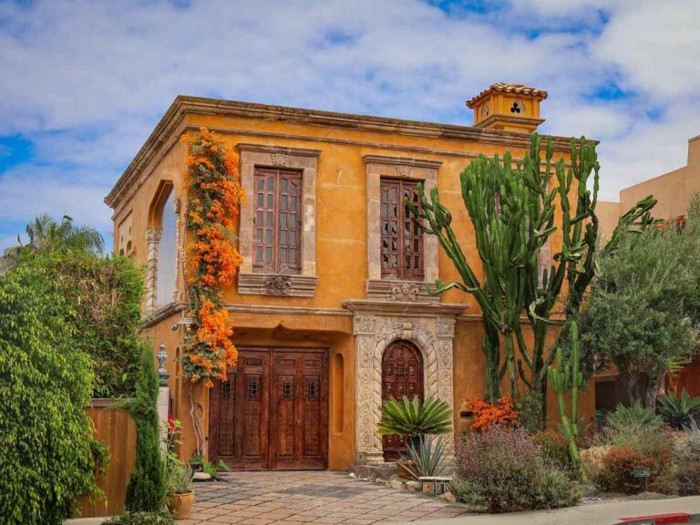 Mediterranean-style villa with flowers